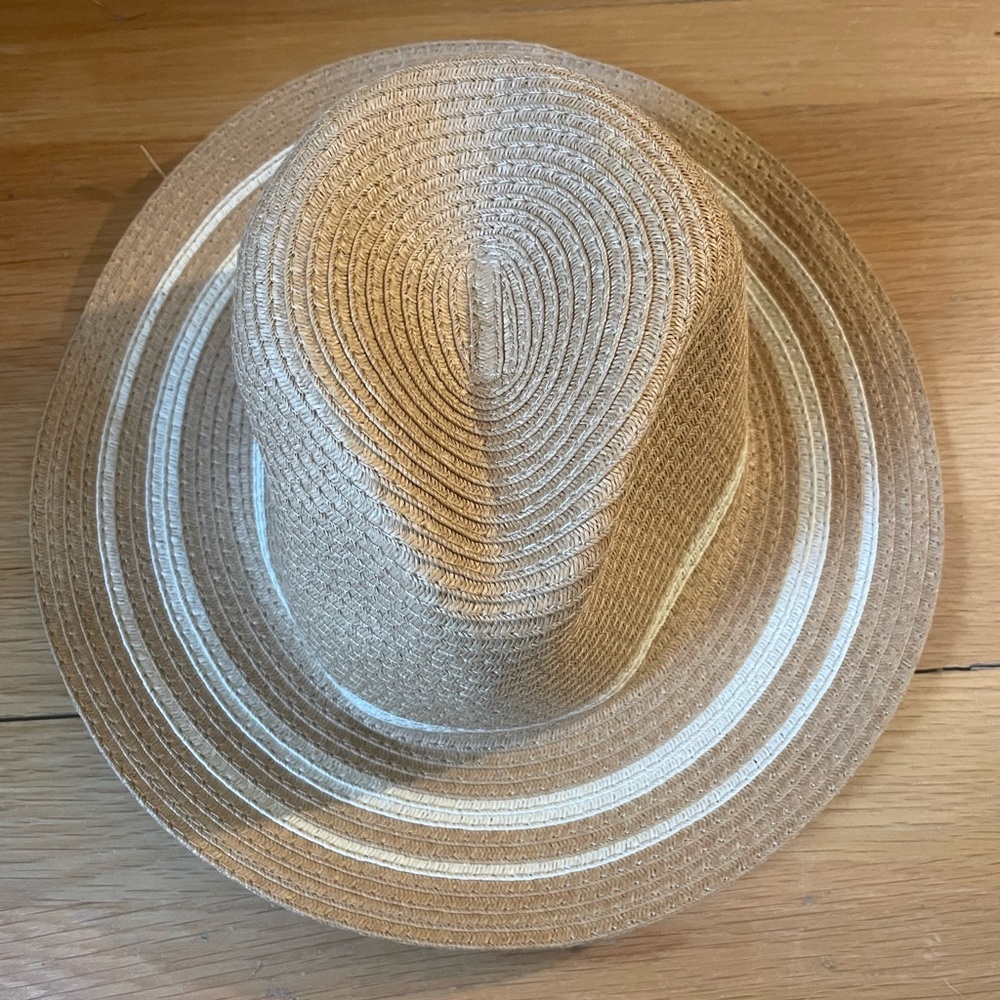 Beige and Cream Striped Straw Sun Hat